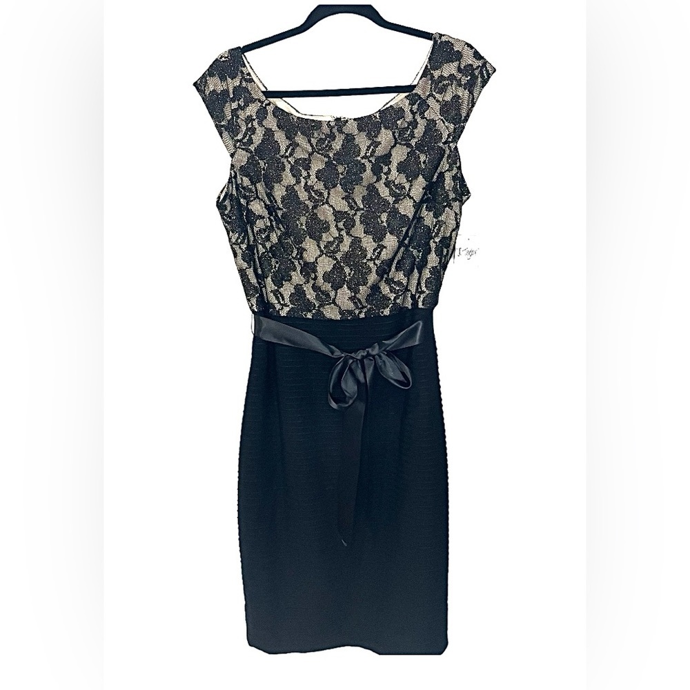 J Taylor Black Cocktail Dress Black Lace Knee Length Party Bodycon Y2K SZ 14 NWT